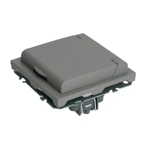 Розетка 2P ЭМИЛИ защ.шторки с крышкой платиново-сер RST16-5113-10