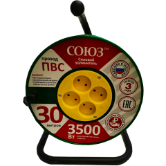 Удлинитель на катушке 4-мест. 30м 2Р 16А (ПВС 2х1,5) СОЮЗ S-3303 (381015)