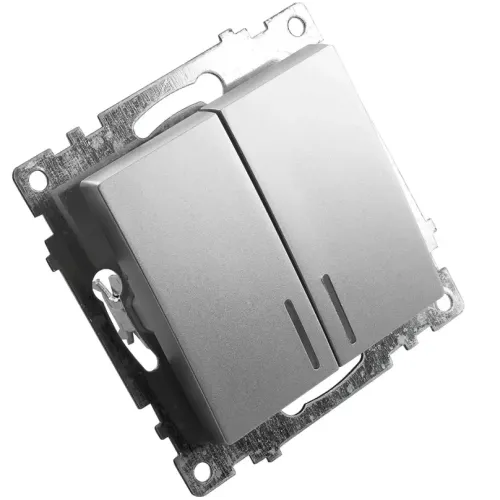 Выключатель 2-кл Катрин с подсветкой серебро GLS10-7102-03