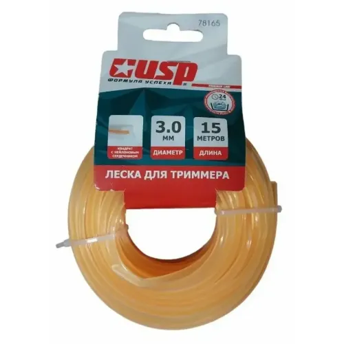 Леска для триммера USP (78165) 3,0мм, с нейлоновым сердечником,  длина 15 м, профиль - квадрат