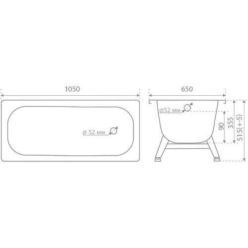 Ванна стальная ANTIKA 105х65х40см с ножками
