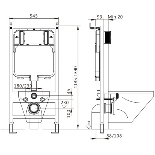 Комплект инсталляция EVA GOLD (инсталляция 545, кнопка чёрная 4, унитаз чёрный K703BM)