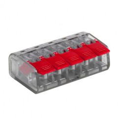 Клемма без пасты с рычажком прозрачная (только для медных проводов) 5х0,14...4мм.кв. (646218)