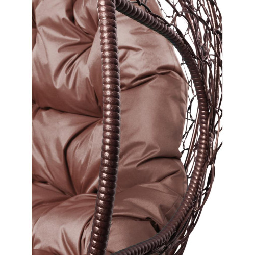 Кресло подвесное с ротангом ДЛЯ ДВОИХ коричневое с коричневой подушкой