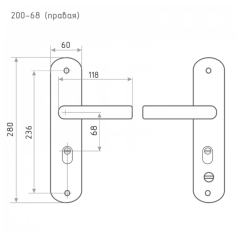 Ручки на планке ЭКО для кит. мет. дверей 200-68мм, мат.хром/черн. никель L (16403)