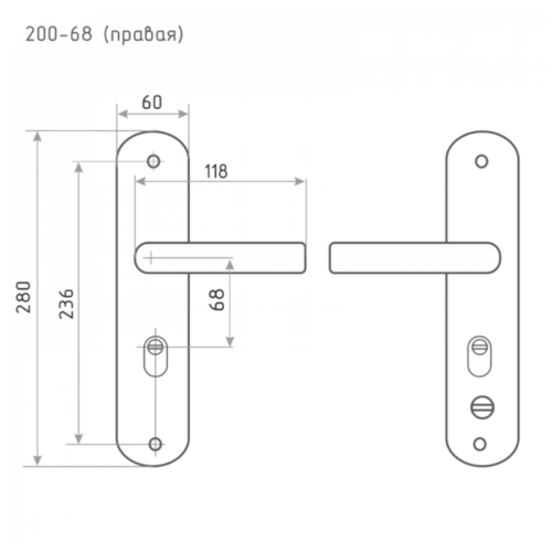 Ручки на планке ЭКО для кит. мет. дверей 200-68мм, мат.хром/черн. никель L (16403)