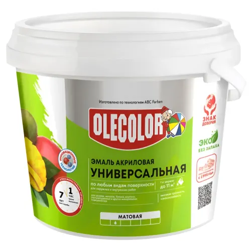 Эмаль OLECOLOR акриловая матовая белый 1 кг