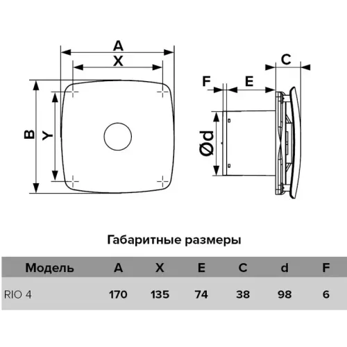 Вентилятор осевой вытяжной D100 RIO 4C