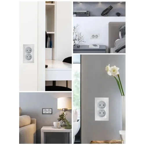 Розетка 2-ая 2P Катрин серебро с защитной шторкой GLS10-7113-03