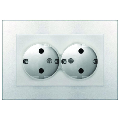 Розетка 2-ая 2P+E Universal Афина 16А в сборе серебро A0128-S