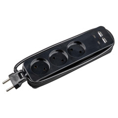 Удлинитель 3-мест. 2USB+2С черный 1.8м  S-CT3-1 Uniel Travel