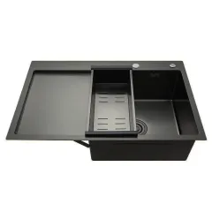 Мойка нерж. врезная GAPPO 78х50х21,5 см тол. 3 мм, чёрная, правая (сифон, коландер) GS7850-6R