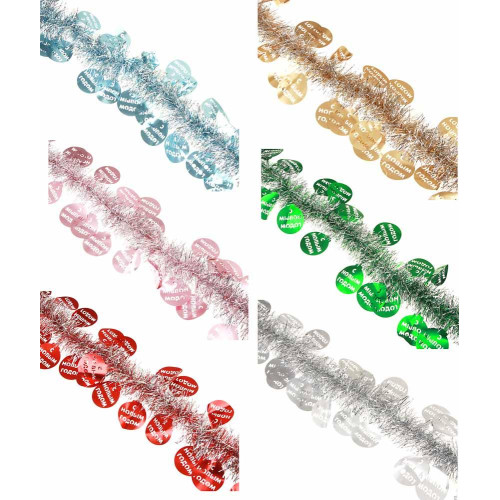 Мишура СНОУ БУМ (377-611) С новым Годом!, 200х9см, ПВХ, двухцветн с декором, 6 цветов