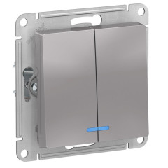 Выключатель 2-кл AtlasDesign 10А с подсветкой алюм. SchE ATN000353