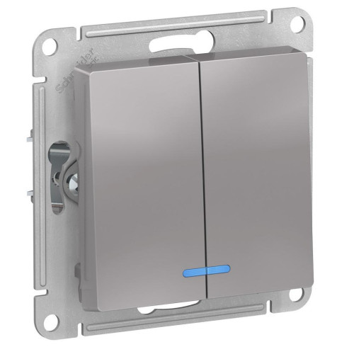 Выключатель 2-кл AtlasDesign 10А с подсветкой алюм. SchE ATN000353