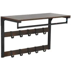 Вешалка настенная с полкой ЛОФТ 10 крючков 65х30х42см LCR101B01 коричнево-черная (486884)