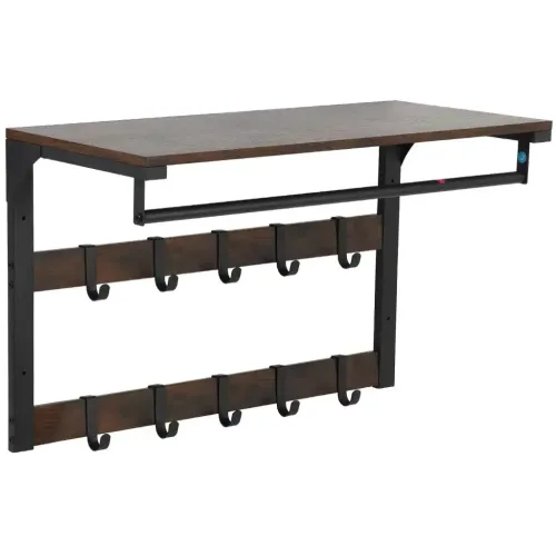 Вешалка настенная с полкой ЛОФТ 10 крючков 65х30х42см LCR101B01 коричнево-черная (486884)