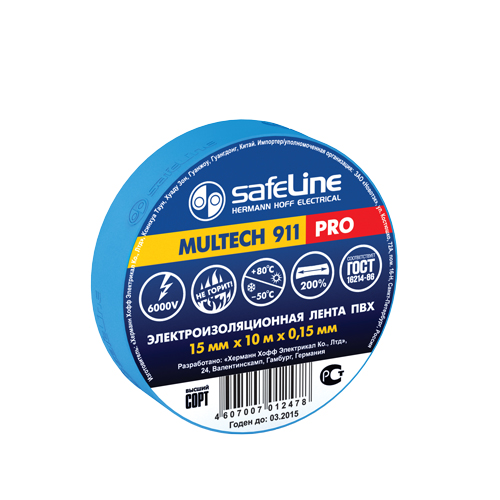 Изолента ПВХ 15мм х 10м синяя SAFELINE (82458)