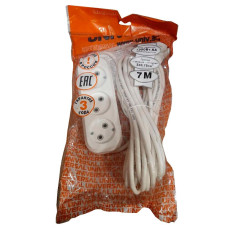 Удлинитель 3-мест. 7м 2P бел. 10А (ПВС 2х1) UNIVersal (240791)