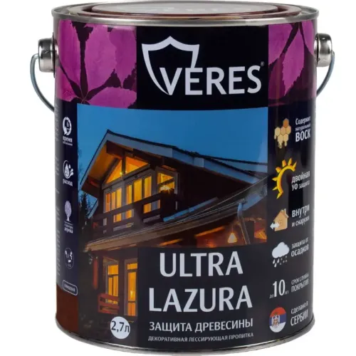 Декоративная пропитка для дерева Veres Ultra Lazura № 4 Орех 2,7 л