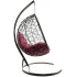 Кресло подвесное с ротангом Капля коричневое с бордовой подушкой