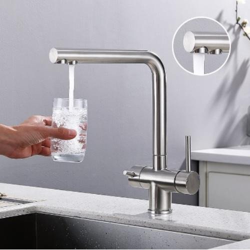 Смеситель для кухни FRAP F43899-3 с каналом для фильтрованной воды, сатин