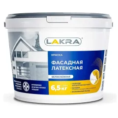 Краска в/д ЛАКРА латексная Фасадная Белоснежная 6,5кг Л-С