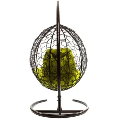 Кресло подвесное с ротангом Капля коричневое с желтой подушкой