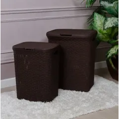 Корзина для белья VIOLET Ротанг прямоугольная коричневая (196547)