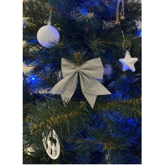 Бант новогодний на ёлку 10х11см, 3 шт, серебро, текстиль, SYHDJ-341957B