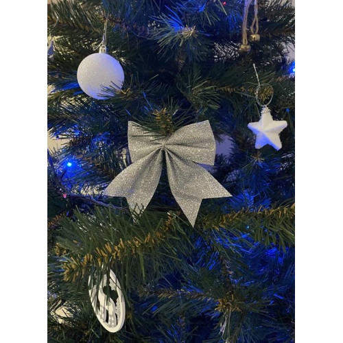 Бант новогодний на ёлку 10х11см, 3 шт, серебро, текстиль, SYHDJ-341957B