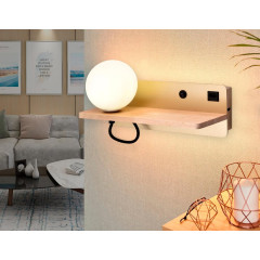 Светильник настенный FW520 GD/LW G9 с USB портом золото/светлое дерево