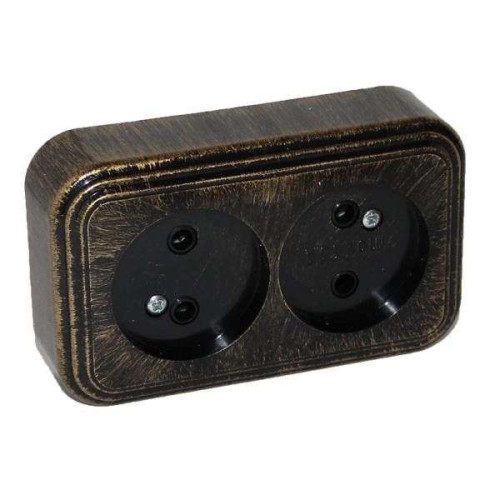 Розетка О/У ретро 2-ая 2P патина черный под бронзу 16А RA 16-237-ЧБ (632783)