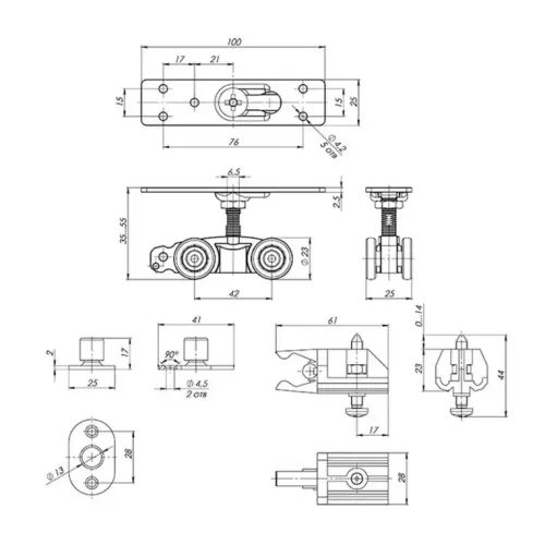 Комплект роликов для раздв. дверей SLD.Comfort-PRO.SET1.rollers/80 (38987) (ARMADILLO)