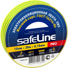 Изолента ПВХ 15мм х 20м желто-зеленая SAFELINE (232042)