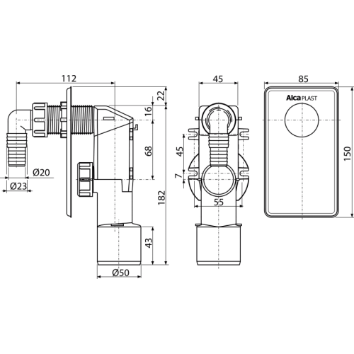 Минисифон для стиральной машины под штукатурку ALCADRAIN APS4/M0409