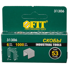 Скобы для степлера FIT тип 53, 6 мм 1000 шт каленые(31306)