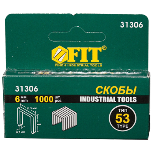 Скобы для степлера FIT тип 53, 6 мм 1000 шт каленые(31306)