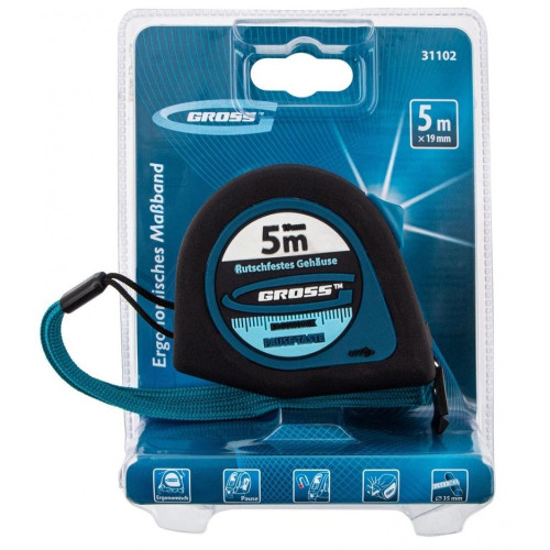 Рулетка GROSS Ergonomisch магнитная 5 м*19 мм (31102)
