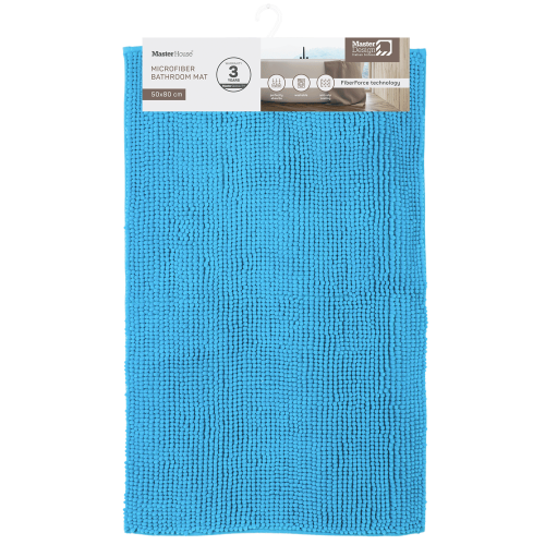 |Коврик для ванной 500х800мм MASTERHOUSE Эйя микрофибра(шенилл) h ворса=1см голубой(60394)