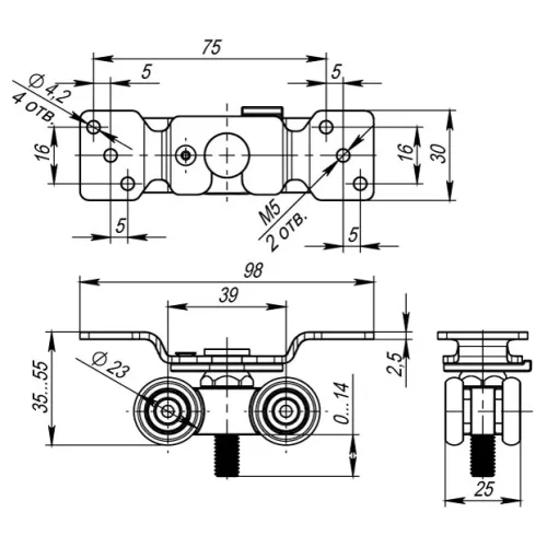 Комплект роликов для раздв. дверей SLD.Comfort.SET.rollers/60 (DIY Comfort 60/4 kit) (36073) (ARMADILLO)