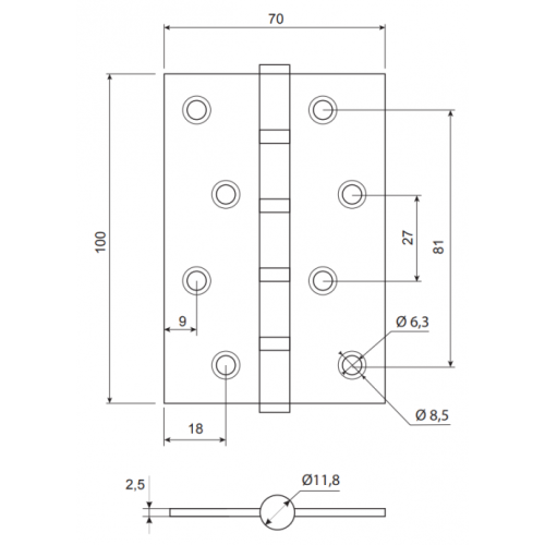 Петля врезная Code Deco 100*70*2,5-B4-NISM супер мат.никель (00-00021710)