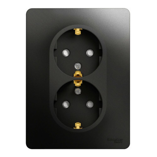 Розетка 2-ая 2P+E GLOSSA антрацит шторки GSL000726