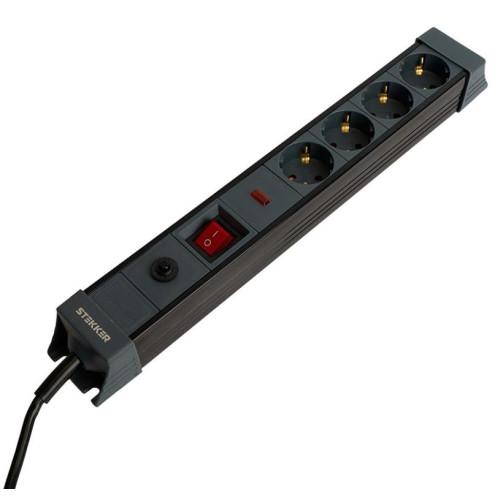 Фильтр сетевой Stekker 4 роз. 16A 1,8м черный HM22-41-02 Techno 50156