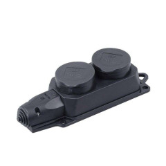 Колодка 2-пост. 2P+E каучуковая с защит. крышками черн. IP44 16А IEK PKR62-016-2-K02 (577440)