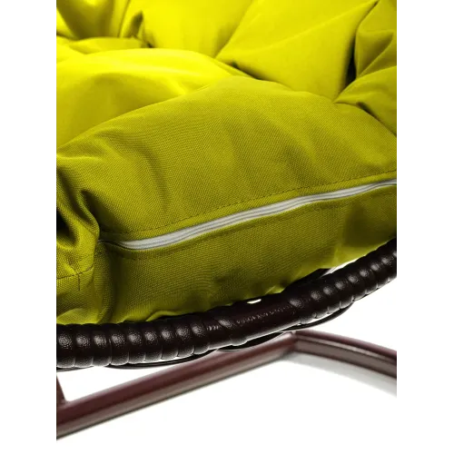 Кресло подвесное с ротангом Капля коричневое с желтой подушкой