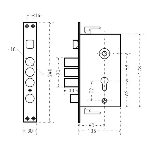 Замок врезной б/руч. Аллюр ЗВ1-08А-С  б/цил. (7390)