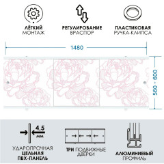 |Экран для ванны МЕТАКАМ премиум А 1,5 м  светло-розовый