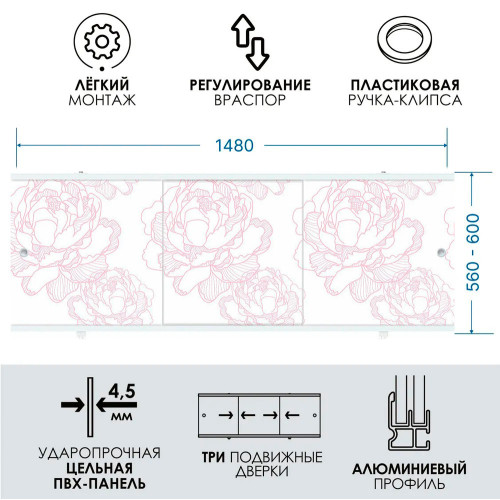 |Экран для ванны МЕТАКАМ премиум А 1,5 м  светло-розовый
