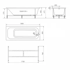 Ванна акриловая ТРИТОН Ника 180х70 сифон, алюминиевый каркас